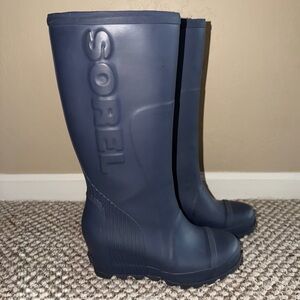 Sorel Joan Rain Wedge Tall Women's Navy Blue Boots